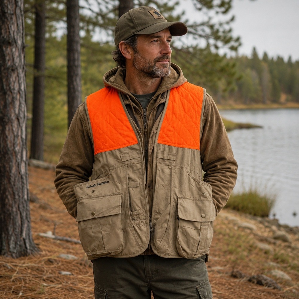 Scheels Outfitters Upland Game Vest Mens M Hunting Blaze Orange Tan‎ Pockets